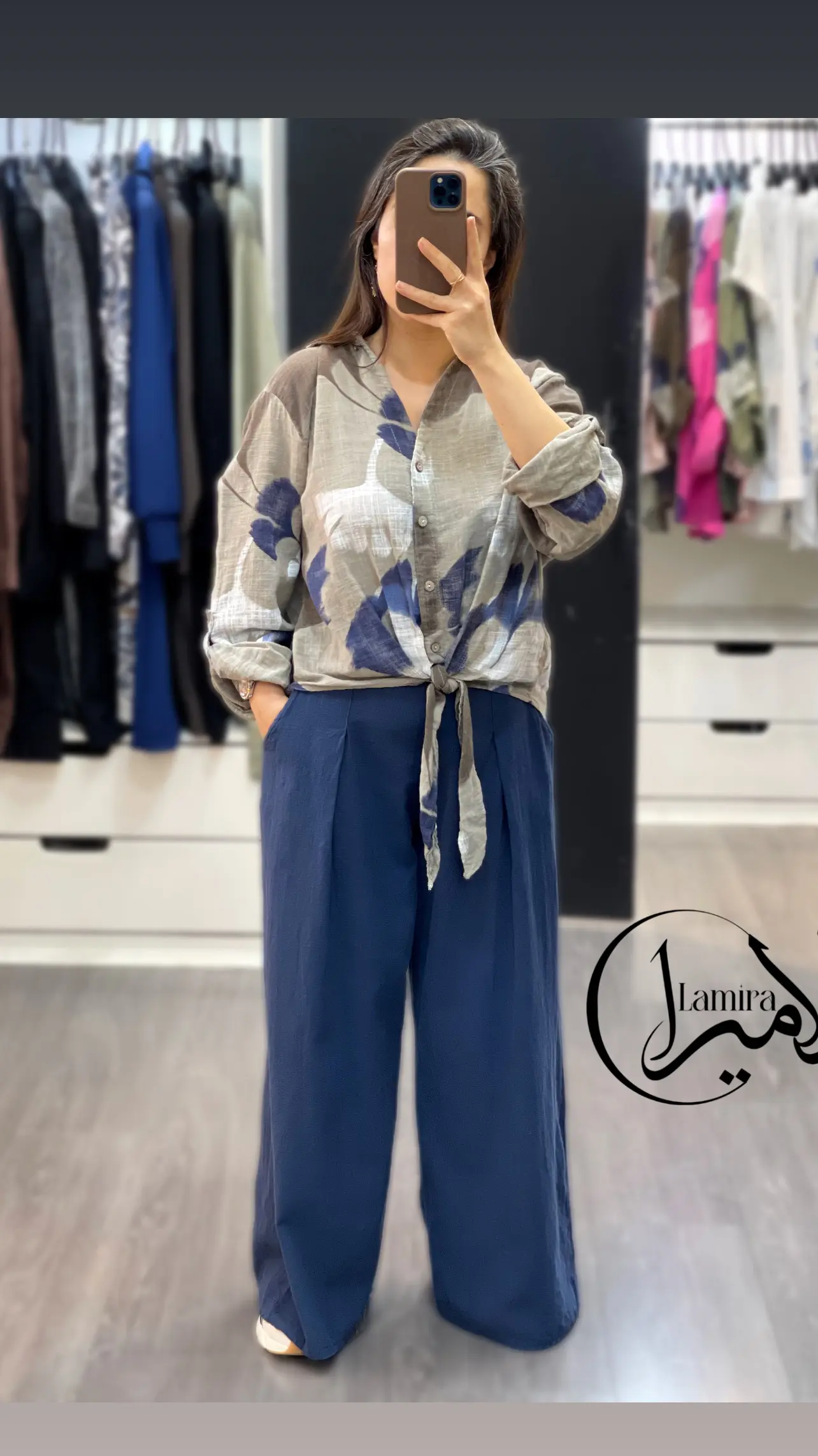 شومیز لینن ایتالیایی جلو گره ای ❌طرح موج